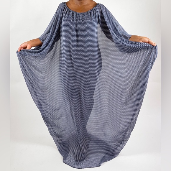 Blue and White Polkadot Chiffon Kaftan Dresses - Picture 5 of 5